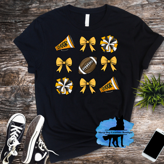 Cheer Bow with football with black and gold