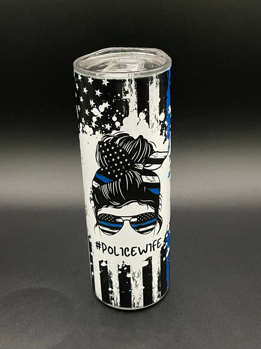 Police wife flag Sublimation Tumbler 20 oz