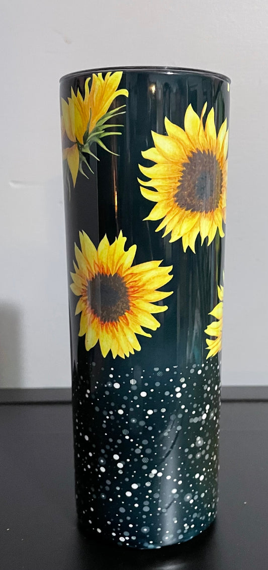 Black Glitter Sunflower Sublimation Tumbler 20 oz